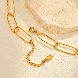 Textured gold stainless steel rectangle link chain necklace with K18 tag and lobster clasp