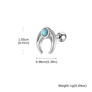 Punk style stainless steel crescent moon earring with turquoise inlay for men and women