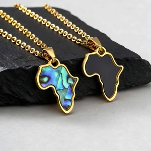 Edelstahl Afrikanische Karte Anhänger Halskette Mit Abalone-Schale Einlage Vergoldet Ethnisch Mode Schmuck Für Damen