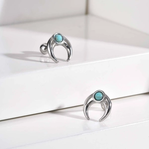 Men's punk moon studs in stainless steel with round turquoise inlay and ball backings