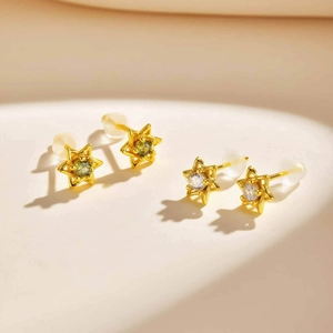 Boucles d'Oreilles Clous Hexagramme en Cuivre pour Femmes Luxe Léger Strass Vert Olive Blanc Bijoux de Mode