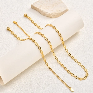 Collana a maglie paperclip in acciaio inossidabile placcato oro 18 carati con chiusura a moschettone