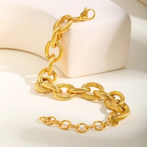 Bracelet Femme en Acier Inoxydable Plaqué Or Gourmette Épaisse en Corde Torsadée Avec Chaîne d'Extension Bijoux