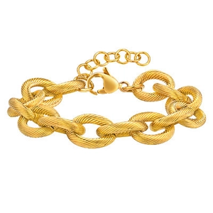 Bracelet chaîne épaisse en acier inoxydable doré à texture corde avec fermoir mousqueton
