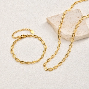 Set di Collana e Bracciale a Catena con Maglie Ovali in Acciaio Inossidabile Minimalista per Donna Gioielli di Moda Geometrici Stile Ins Coreano Placcato Oro