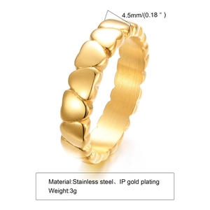 Gold stainless steel ring featuring heart-shaped outlines and 4.5mm width band