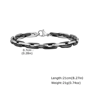Detail view of steel cuban link bracelet showing dimensions 0.7cm width and 21cm length