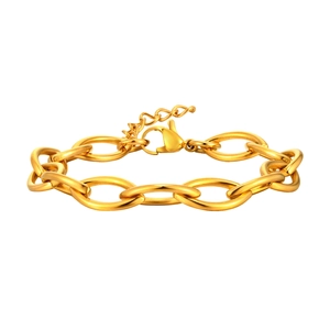 Bracciale a maglie geometriche dorate lucide con chiusura a moschettone regolabile