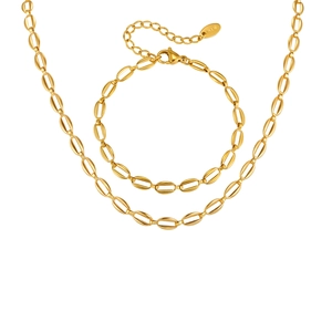 Set collana e bracciale in acciaio inossidabile dorato con incisione K18 stile cinturino