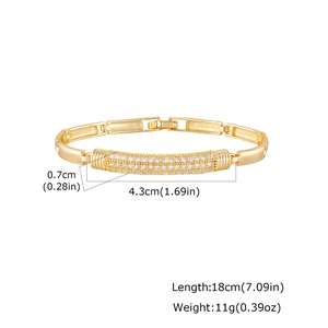 Detail view of 18cm gold-plated copper bracelet with micro-pave white zircon inlay