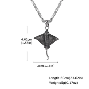 Maßangaben für den Vintage-Rochen-Anhänger mit 60 cm Edelstahlkette im Detail