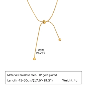 Adjustable 1mm gold IP plated stainless steel snake chain necklace for women