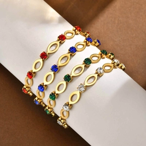 Dames Roestvrij Staal Ovaal Holle Strass Halsketting Armband Sieraden Set Elegante Vergulde Ketting Voor Bruiloft Feest