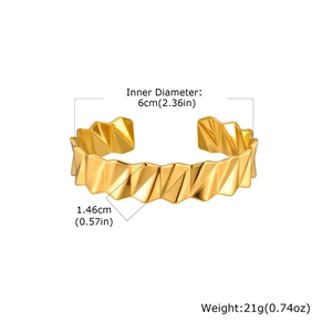 Dimensions détaillées du bracelet jonc doré en acier inoxydable avec forme en V ondulée