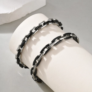 Stainless Steel Men Women Unisex Cuban Chain Bracelet Black Silver Splice Minimalist Industrial Hip Hop Jewelry Bracelet