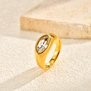 Stainless Steel Marquise Cut White Zirconia Ring Gold Plated Luxury Minimalist Marquise Zircon Wedding Finger Ring For Women