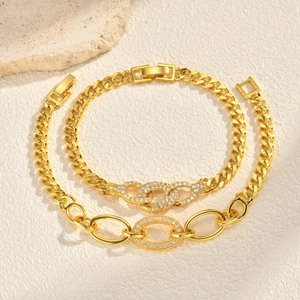 Luxury Copper Zirconia Micro Pave Oval Ring Bracelet Gold Plated Cuban Link Chain Bracelet For Women Jewelry Gift