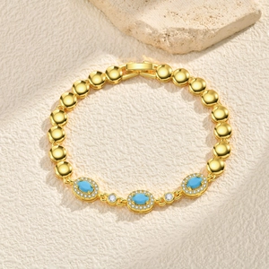 Bracciale Retrò in Rame Placcato Oro 24K con Zirconia e Perline Blu Stile Ins Gioielli Moda Lusso per Donna Regalo Appuntamento