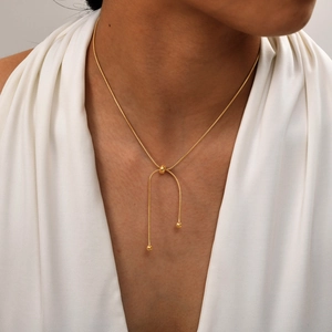 Minimalist Stainless Steel Snake Chain Necklace For Women Adjustable IP Gold Plated Round Bead Pendant Fashion Y-Necklace Jewelry Gift