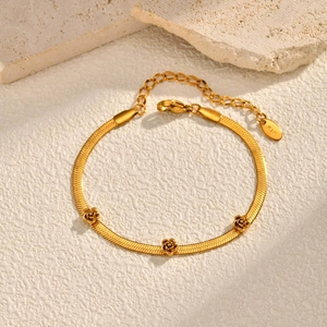 Minimalist Stainless Steel Rose Flower Snake Chain Bracelet For Women Elegant Gold Plated Jewelry Gift For Best Friend