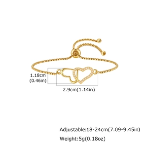 Technical size chart for adjustable double heart box chain bracelet with cubic zirconia