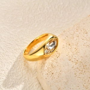 Luxurious gold stainless steel ring featuring a sparkling marquise-cut zircon gemstone