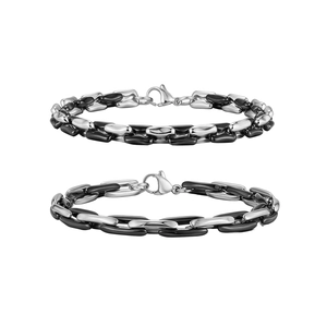 Men's stainless steel Cuban link bracelet with black ceramic segments and lobster clasp