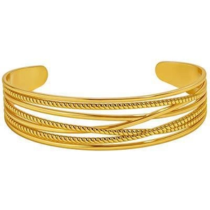 Minimalist gold multi-layer woven cuff bracelet with smooth and twisted wire details