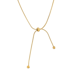 Adjustable golden stainless steel snake chain necklace with Y-shaped slide clasp detail