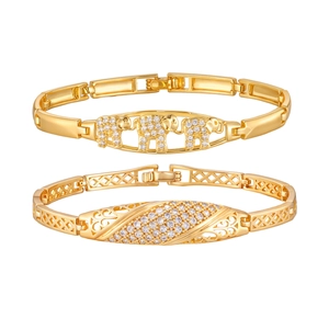 Elegant 24K gold-plated elephant and geometric link bracelets with white pavé crystals