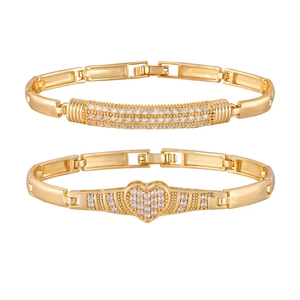 Elegant 18K gold plated heart and bar zircon bracelets set with rectangular chain links