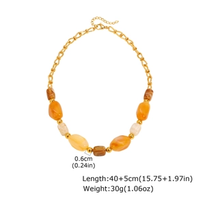 Irregular resin bead necklace with dimension markers and lobster clasp detail