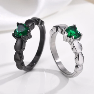 Bague de Luxe en Acier Inoxydable en Forme de Cœur en Zirconia Vert Mode Noir Argent AAA CZ Alliance pour Femme Bijoux