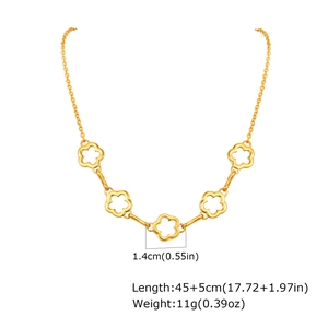 Dettaglio della collana a fiori in oro 18K con lunghezza 45+5cm e specifiche dimensionali