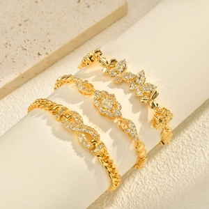 Three-piece gold-plated bracelet set with zircon butterfly and infinity symbols