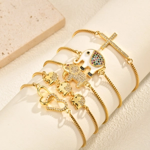 Fashion Copper Zirconia Elephant Heart Cross Adjustable Bolo Bracelet For Women Gold Plated Animal Charm Box Chain Jewelry