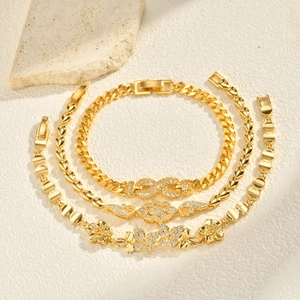 Three-piece 24K gold plated bracelet set with infinity, heart, and butterfly charms
