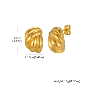 Detail view of gold teardrop hoop earrings with dimensions 1.7cm height and 1.16cm width