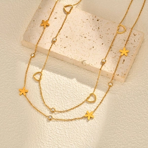 Collier Bracelet Bracelet de Cheville en Acier Inoxydable avec Pendentif Cœur Fleur Strass pour Femme Bijoux Or Argent