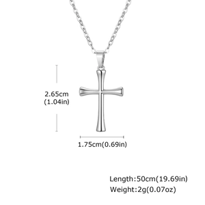 Detailed size guide for silver stainless steel cross pendant with 50cm twist chain