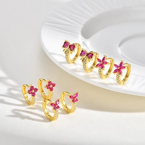 Exquisite Copper Zirconia Bowknot Flower Huggie Hoop Earrings Gold Plated Sweet Butterfly Floral Jewelry For Women Gift