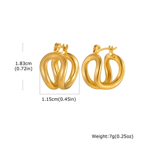 Detail showing dimensions of gold double-layered U-shaped earrings with twisted texture