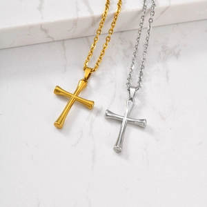 Minimalist Stainless Steel Cross Pendant Necklace For Men Women Gold Silver Plated Rope Chain Religious Fashion Jewelry Gift