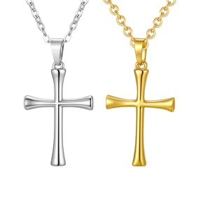 Polished stainless steel cross pendant necklaces in gold and silver with rope chains