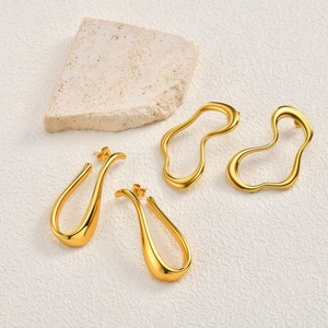 Minimalist Stainless Steel U-Shaped Stud Earrings For Women Gold Plated Organic Curve Geometric Liquid Metal Style Jewelry