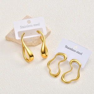 U-shaped stainless steel gold drop earrings and irregular wave studs for women