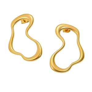 Minimalist golden U-shaped stud earrings with polished irregular organic curves