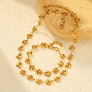 Golden stainless steel spiral geometric necklace and bracelet set for women