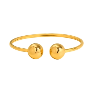 Bracciale a cerchio aperto in acciaio inossidabile dorato con estremità a sfera lucida