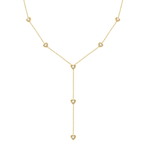 Collana a Y dorata con sette ciondoli a cuore e pietre di zirconia cubica bianca